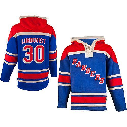 Rangers #30 Henrik Lundqvist Blue Sawyer Hooded Sweatshirt Stitched NHL Jersey - Click Image to Close